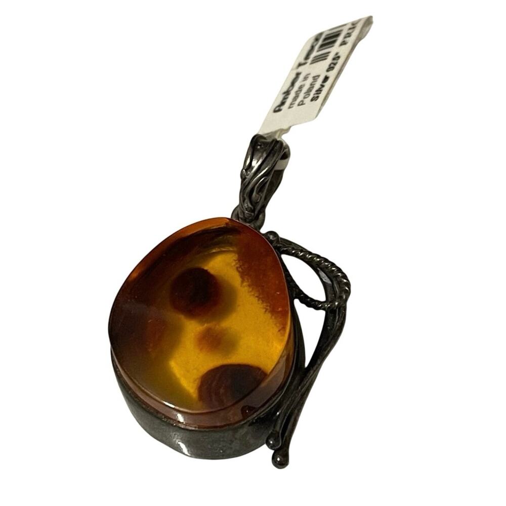 NWT Beautiful Amber Set in Sterling Silver Pendant